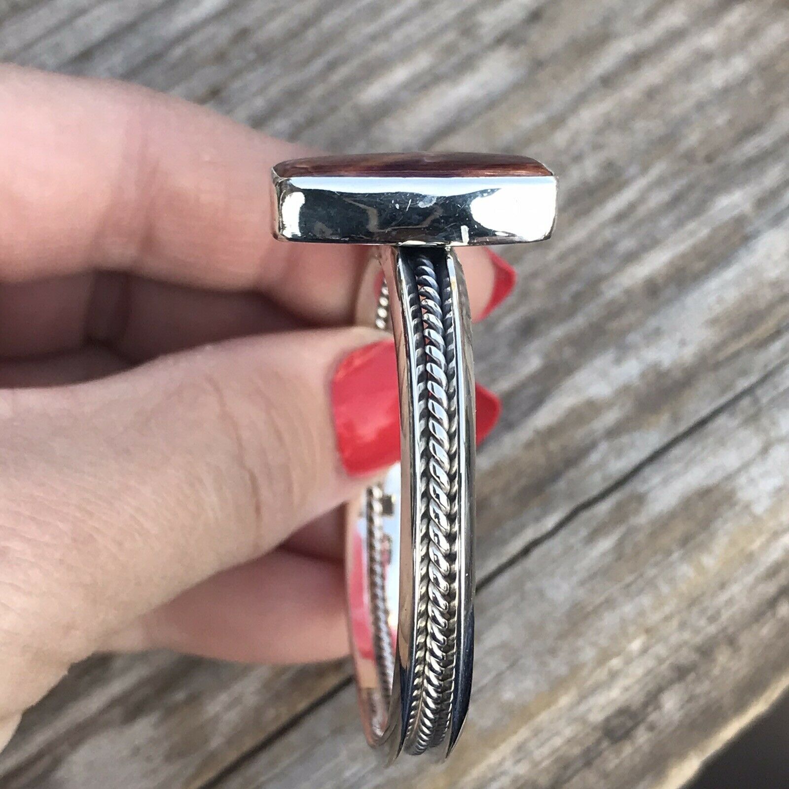 Navajo Floating Spiny Oyster Sterling Silver  Cuff Bracelet Stamped