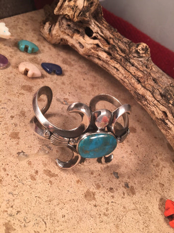 Kingman Turquoise & Sterling Silver Navajo Cuff Bracelet