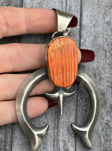 Navajo Chimney Butte Orange Spiny & Sterling Silver Naja Pendant Signed