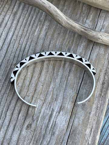 Leander Tahe Hand Stamped Sterling Navajo Bracelet Signed