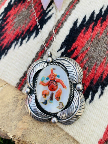 Vintage Zuni Multi Stone & Sterling Silver Inlay Mud Head Necklace Signed