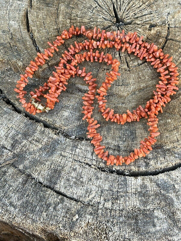 Navajo Sterling Silver Natural Coral Strand Bead 30 Inch Necklace