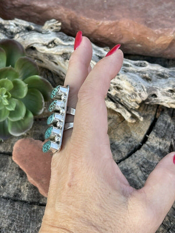 Navajo Blue Oval Turquoise & Sterling Silver Ring Sz 8 Signed