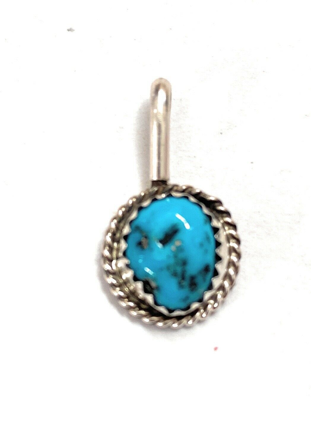 Navajo Handmade Kingman Turquoise & Sterling Silver Mini Pendant