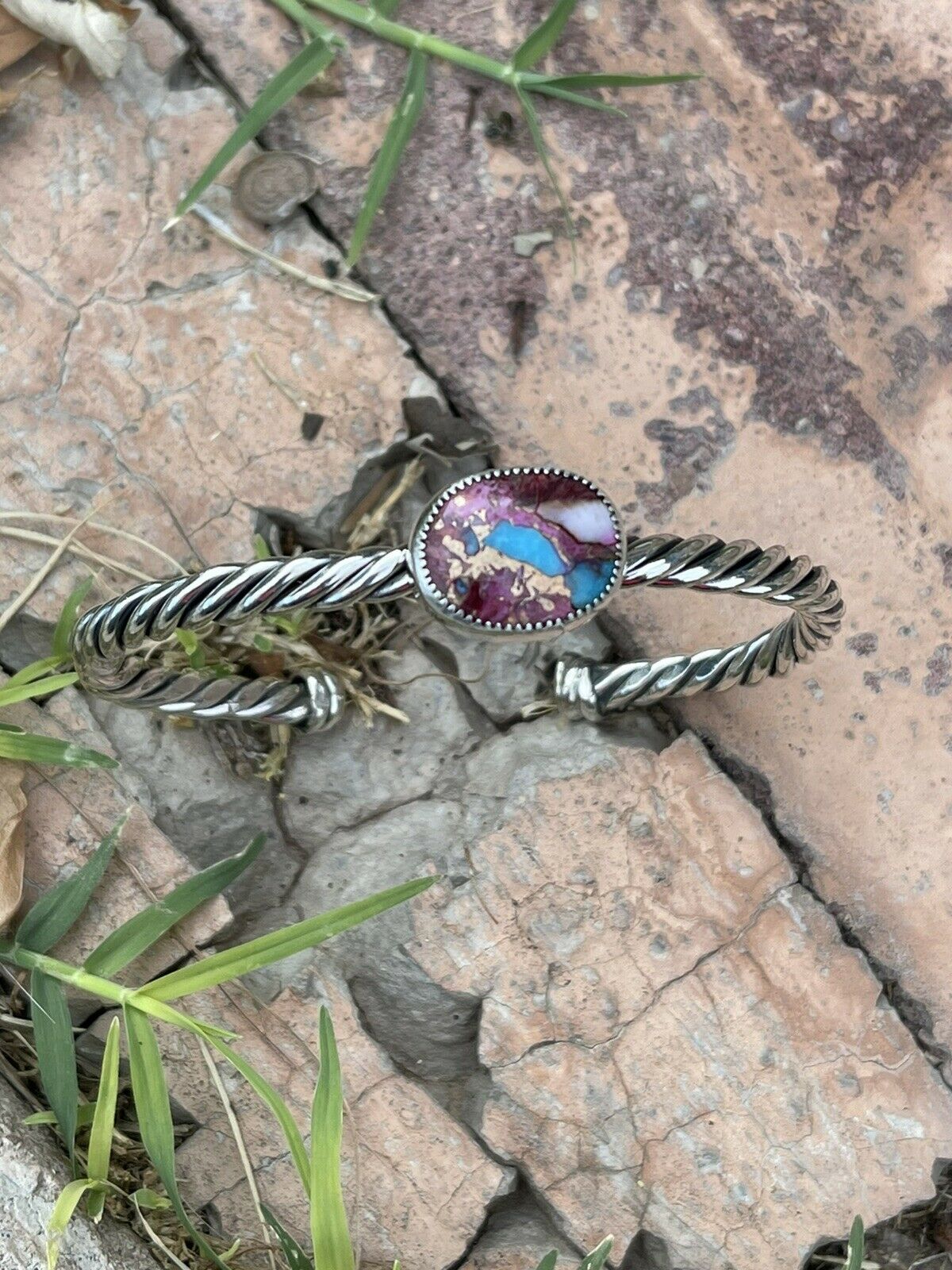 Navajo Pink Dream Mojave & Sterling Silver Bracelet Rope Cuff