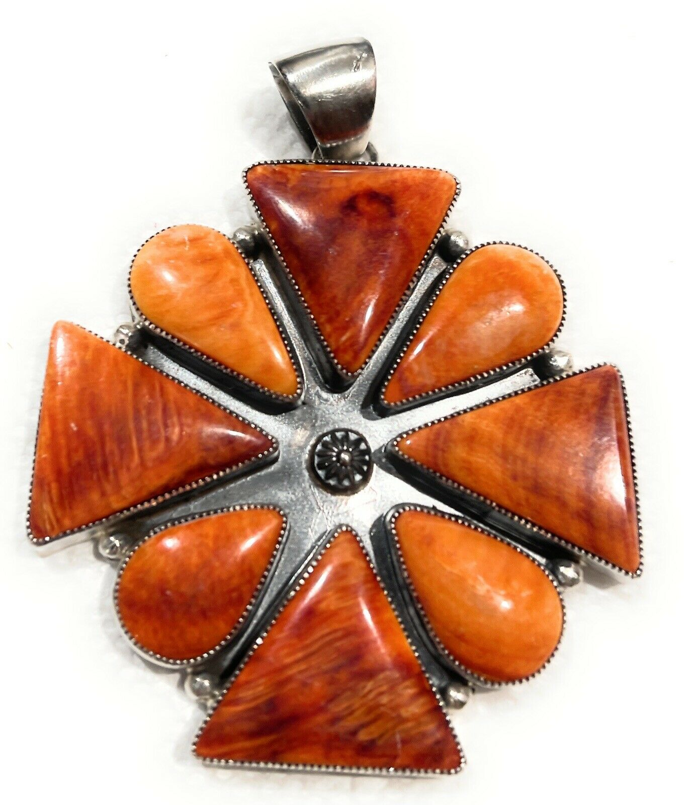 Navajo Sterling Silver Orange Spiny  Jumbo Cluster Pendant