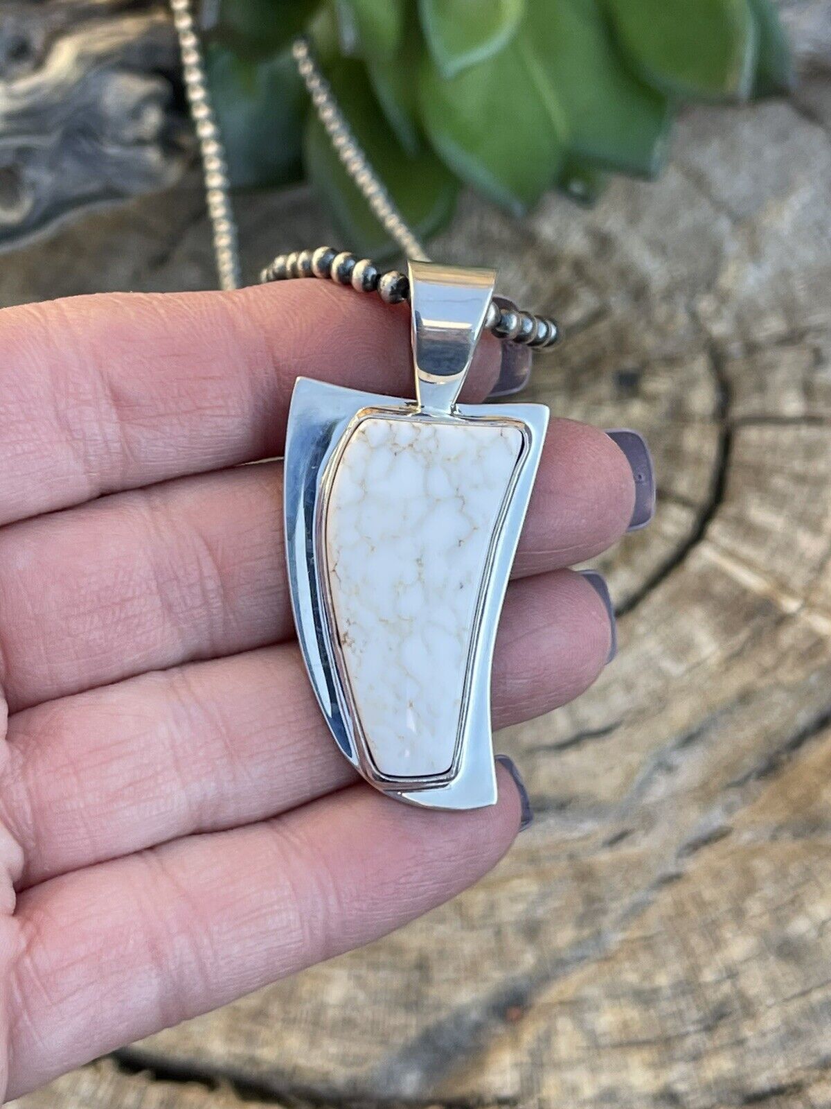 Navajo White Buffalo & Sterling Silver Southwest Pendant