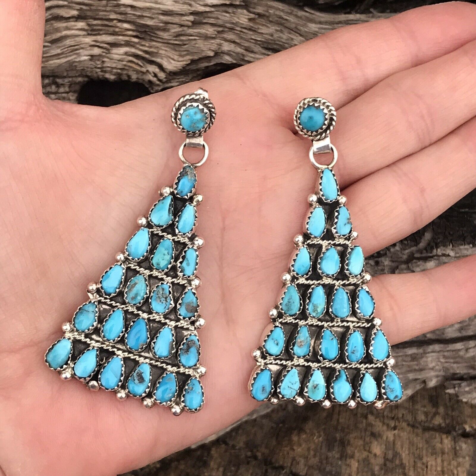 Navajo Sleeping Beauty Turquoise Sterling Silver Dangle Earrings