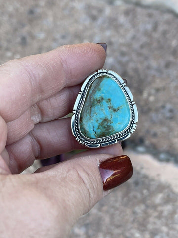 Navajo Royston Turquoise Sterling Southwestern Adjustable Ring Wydell Billie