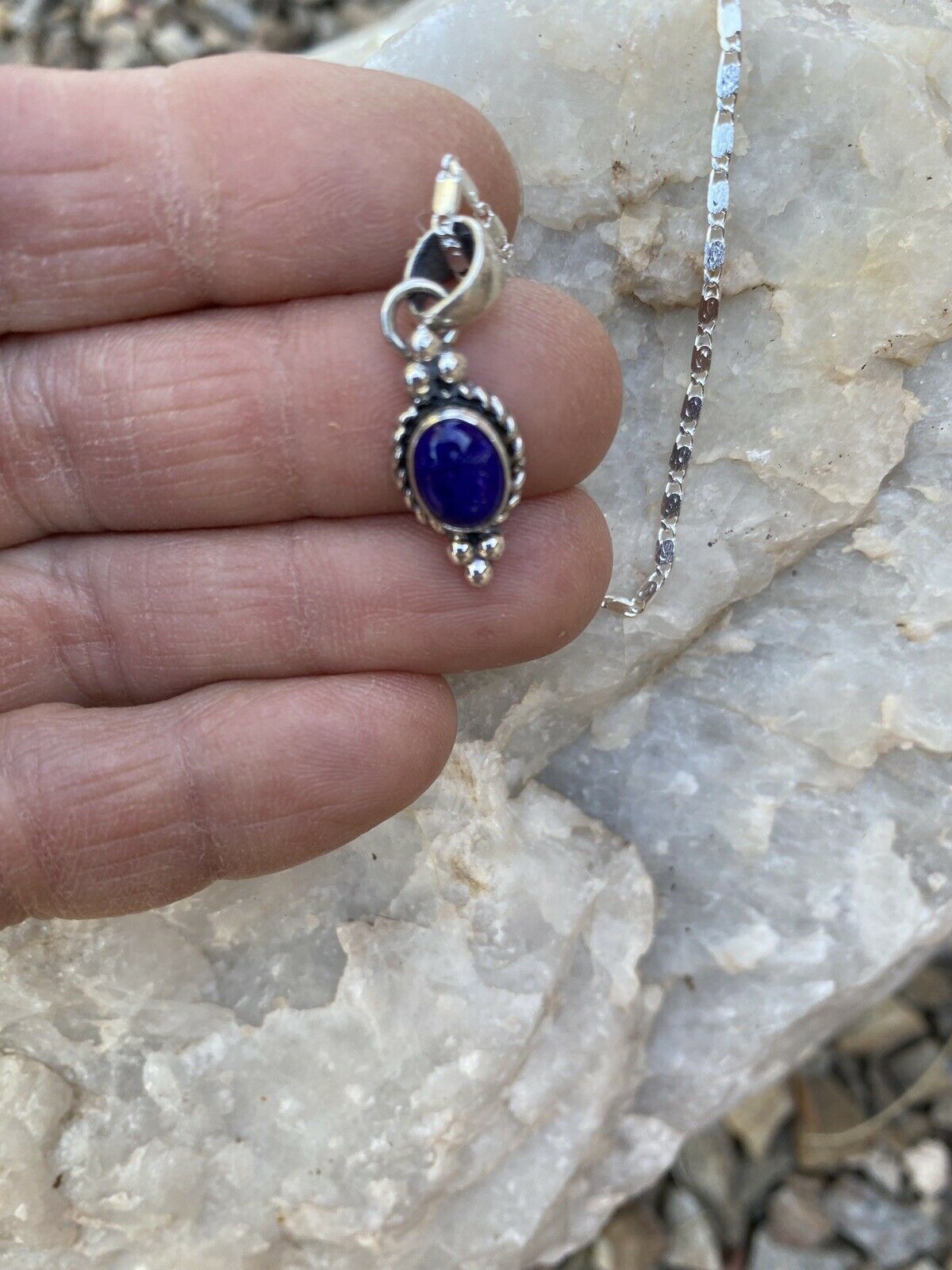 Sterling Silver Lapis Pendant Necklace 18”