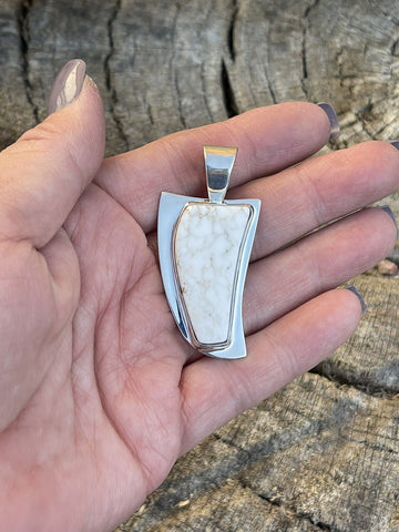 Navajo White Buffalo & Sterling Silver Southwest Pendant