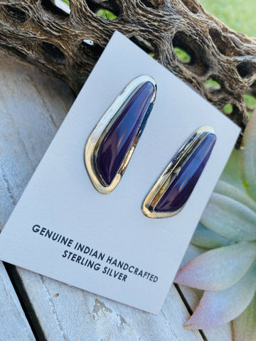 Vintage Navajo Charoite & Sterling Silver Post Earrings