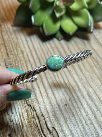 Navajo Sterling Silver Rope Twist Natural Turquoise Cuff Bracelet