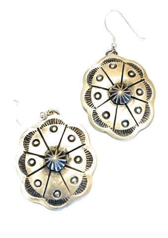 Beautiful Sterling Silver Open Ranch Circle Concho Dangle Earrings Chimney Butte