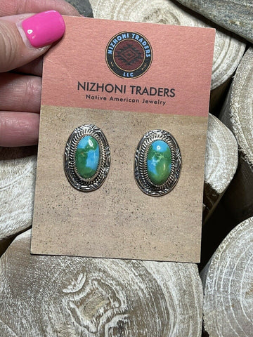 Navajo Sonoran Mountain Turquoise & Sterling Silver Stud Earrings