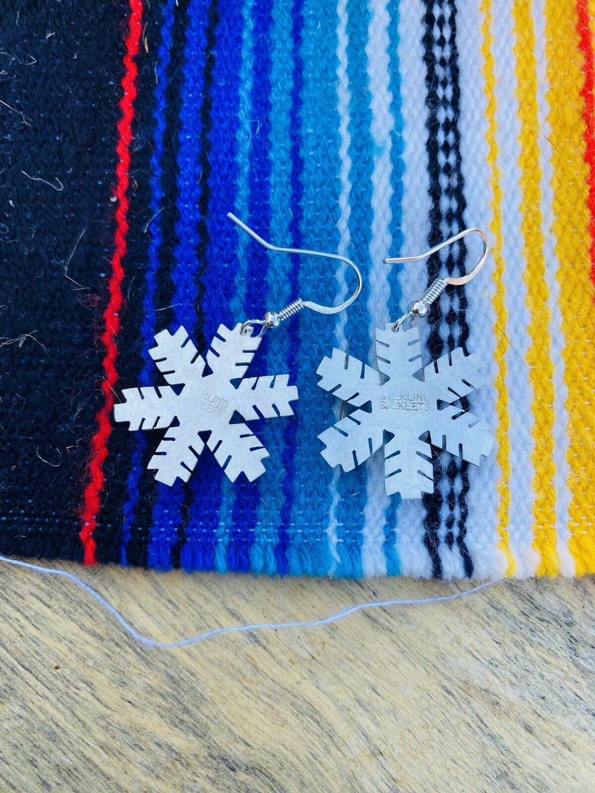 Navajo Sterling Silver & Turquoise Snowflake Dangle Earrings