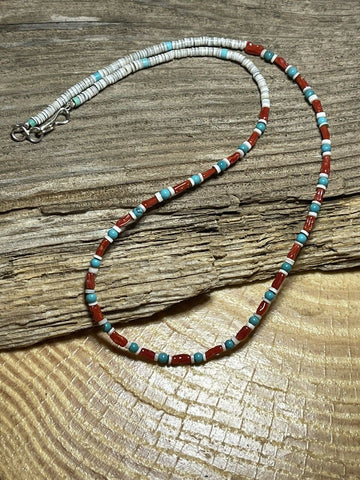 Navajo Sterling Silver, Multi Stone Heishi Beaded 16 Inch Necklace