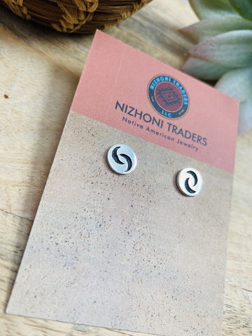 Hopi Overlaid Sterling Silver Moon Stud Earrings