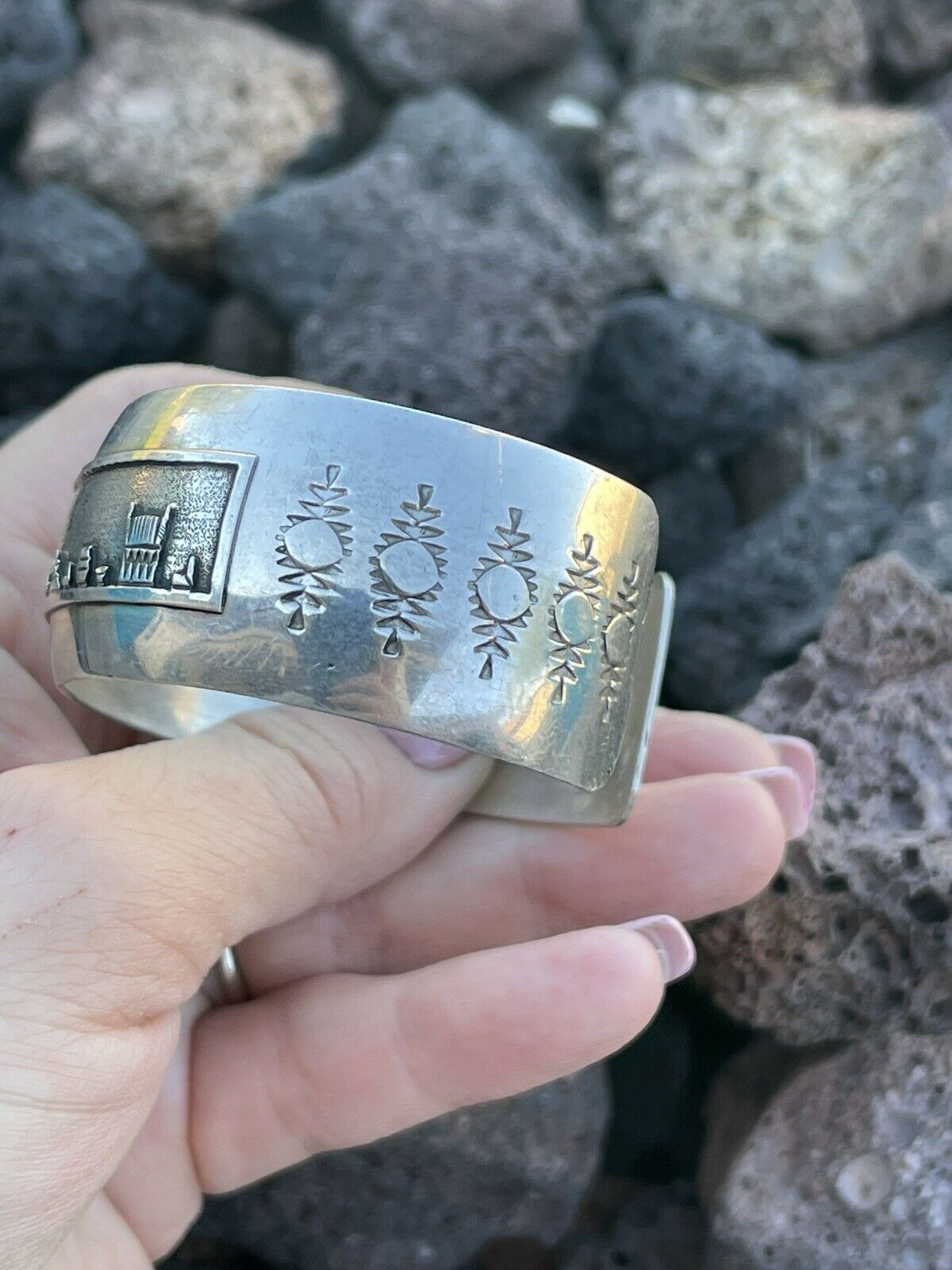 Navajo Sterling Silver Story Teller Cuff Bracelet Signed