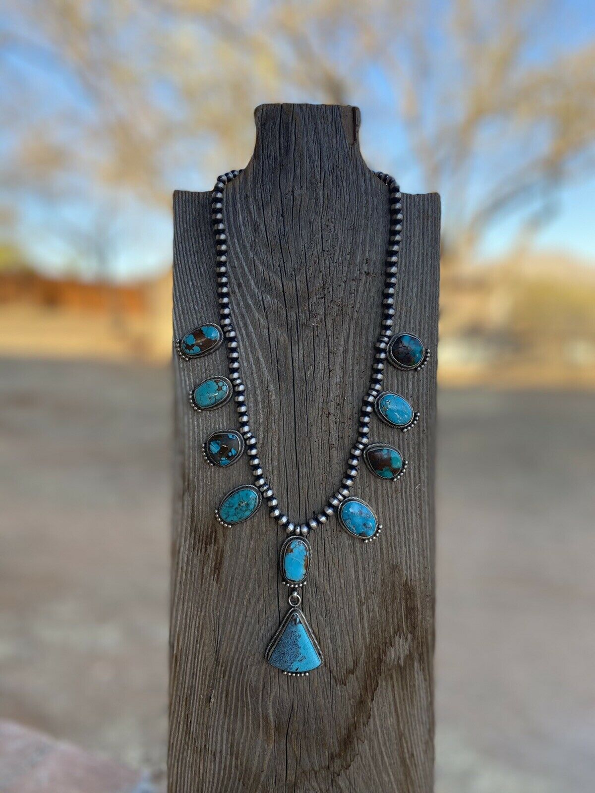 Stunning Navajo Sterling Silver Royston Turquoise Necklace & EarrIng Set