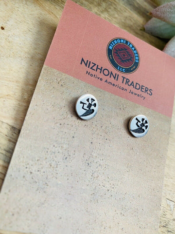 Hopi Overlaid Sterling Silver Kokopelli Stud Earrings