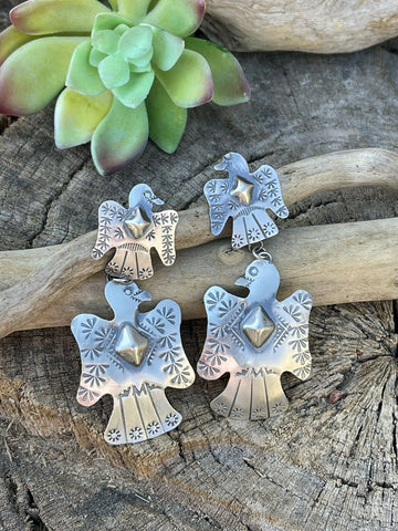 Navajo Sterling Silver Thunderbird Dangles by Tim Yazzie