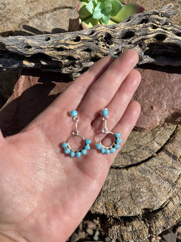 Zuni Sterling Silver & Turquoise Dangle Earrings