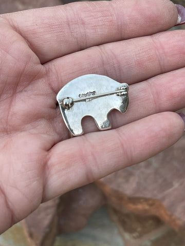 Navajo Sterling Silver Multi Stone Buffalo Pendant Pin Signed