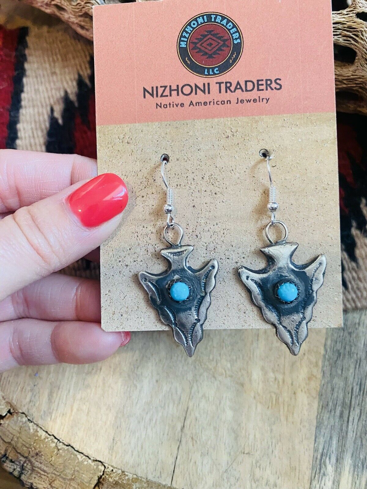 Navajo Turquoise & Sterling Silver Arrowhead Dangle Earrings