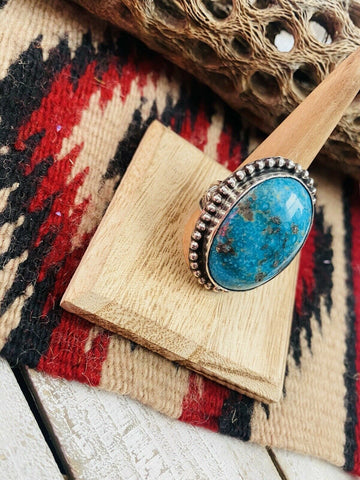 Navajo Kingman Turquoise & Sterling Silver Statement Ring Size 9 Signed