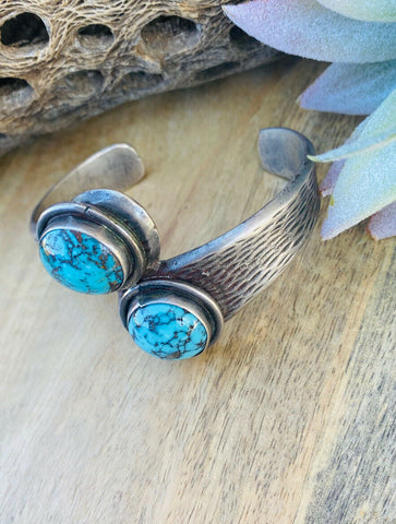 Vintage Navajo Kingman Turquoise & Sterling Silver Cuff Bracelet