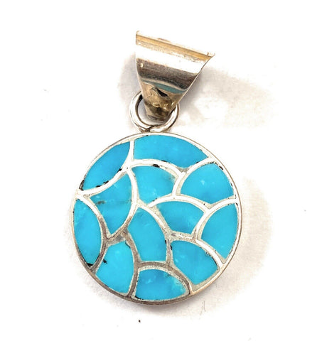 Zuni Turquoise & Sterling Silver Inlay Pendant Signed