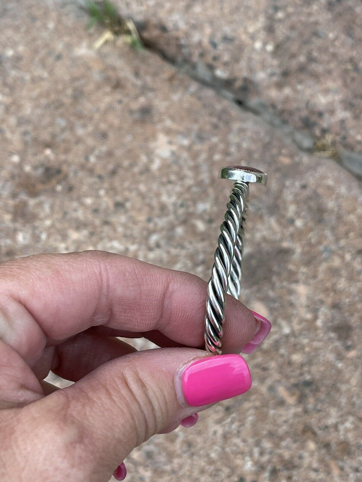 Navajo Pink Dream Mojave & Sterling Silver Bracelet Rope Cuff