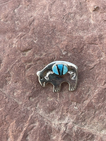 Navajo Sterling Silver Multi Stone Buffalo Pendant Pin Signed