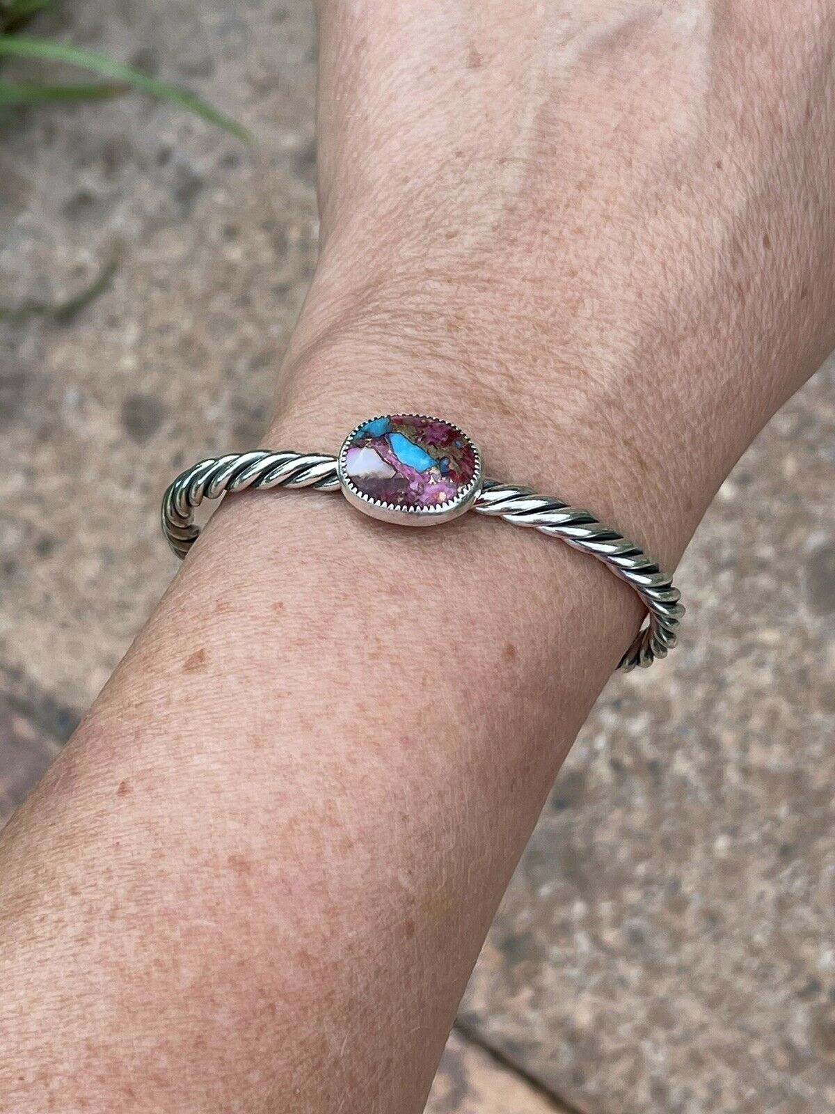 Navajo Pink Dream Mojave & Sterling Silver Bracelet Rope Cuff