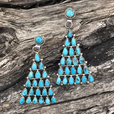 Navajo Sleeping Beauty Turquoise Sterling Silver Dangle Earrings