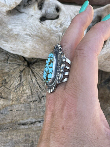 Navajo Sonoran Mountain Turquoise & Sterling Silver Statement Ring Size 7