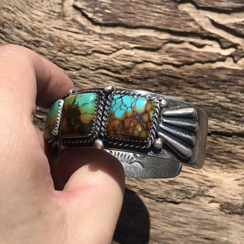 Stunning Sterling And Royston Turquoise Cuff Bracelet Signed By Kevin Billah