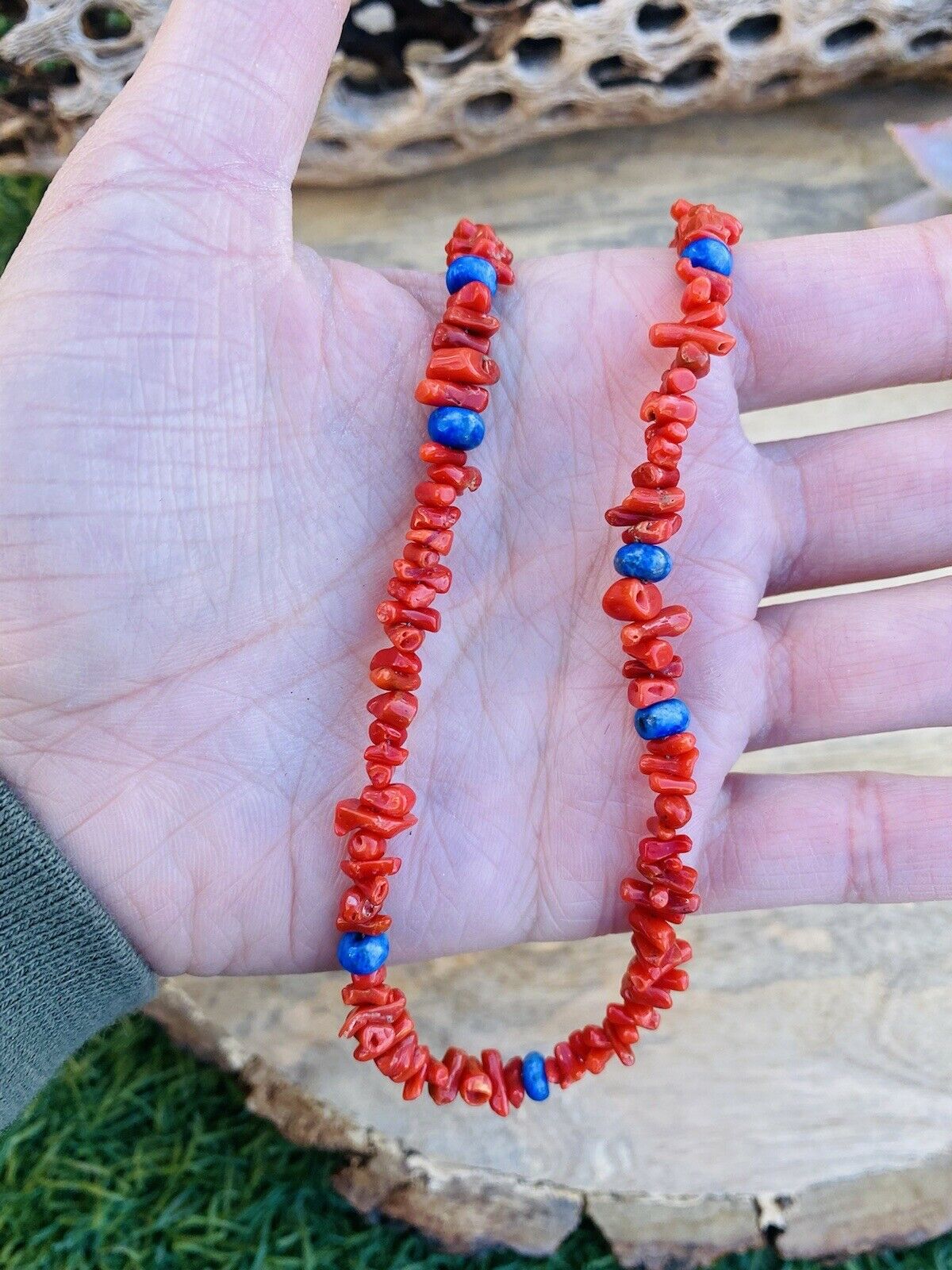 Navajo Apple Coral & Lapis Beaded Necklace