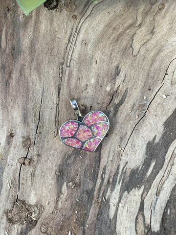 Zuni Iridescent Pink Opal & Sterling Silver Heart Pendant