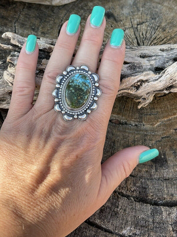 Navajo Sterling Silver Turquoise Statement Ring Size 6.5