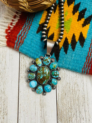 Navajo Sterling Silver & Kingman Web Turquoise Pendant By Kathleen Chavez