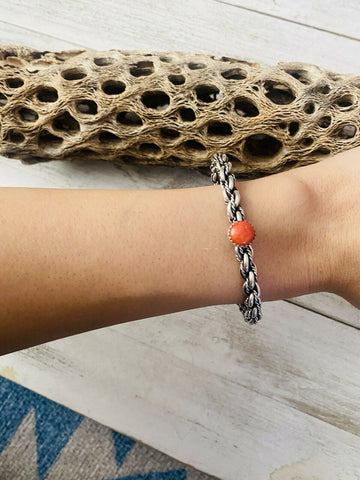 Navajo Sterling Cuff & Red Spiny Twisted Cuff Bracelet