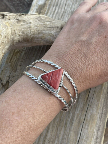 Navajo Orange Spiny Sterling Silver  Cuff Bracelet Stamped W. Begay