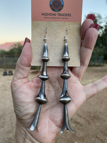 Navajo Handmade Sterling Silver Blossom Dangles