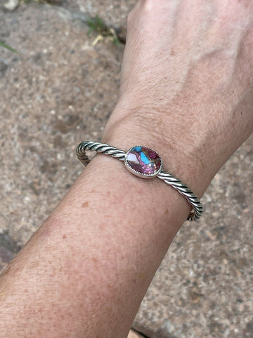 Navajo Pink Dream Mojave & Sterling Silver Bracelet Rope Cuff