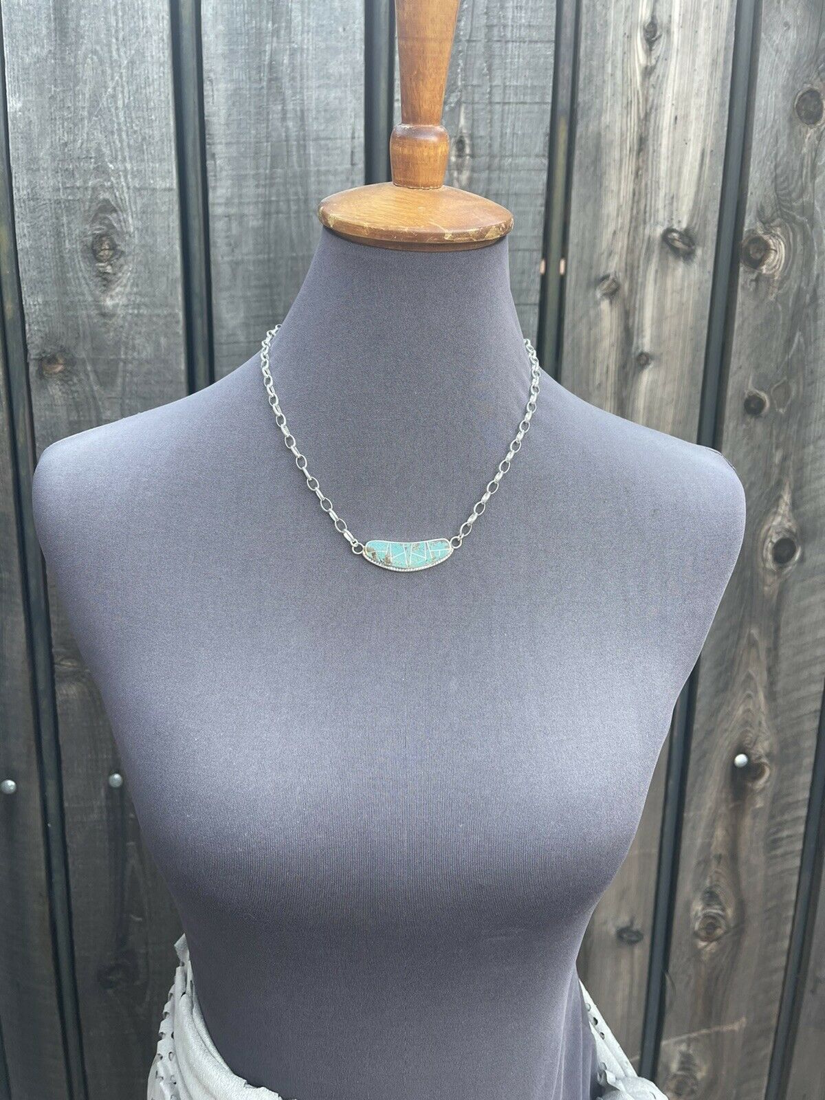 Navajo Sterling Silver & Turquoise Inlay Sleek Pendant Necklace