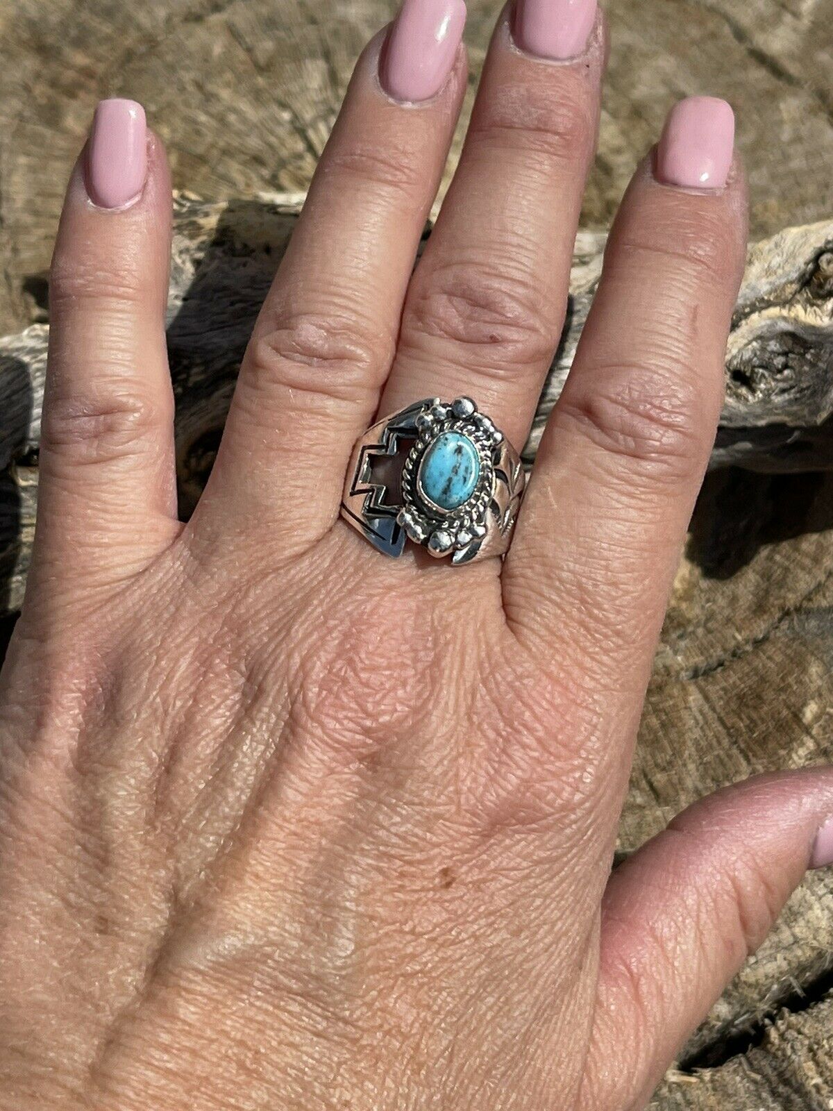 Gorgeous Navajo Turquoise And Sterling Silver Adjustable Ring