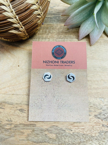 Hopi Overlaid Sterling Silver Moon Stud Earrings