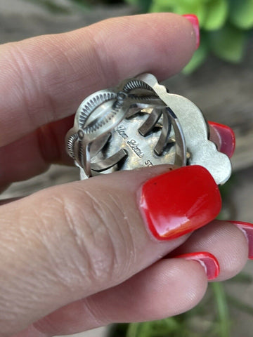 Navajo Sonoran Mountain Turquoise & Sterling Silver Statement Ring Sizes 7.5